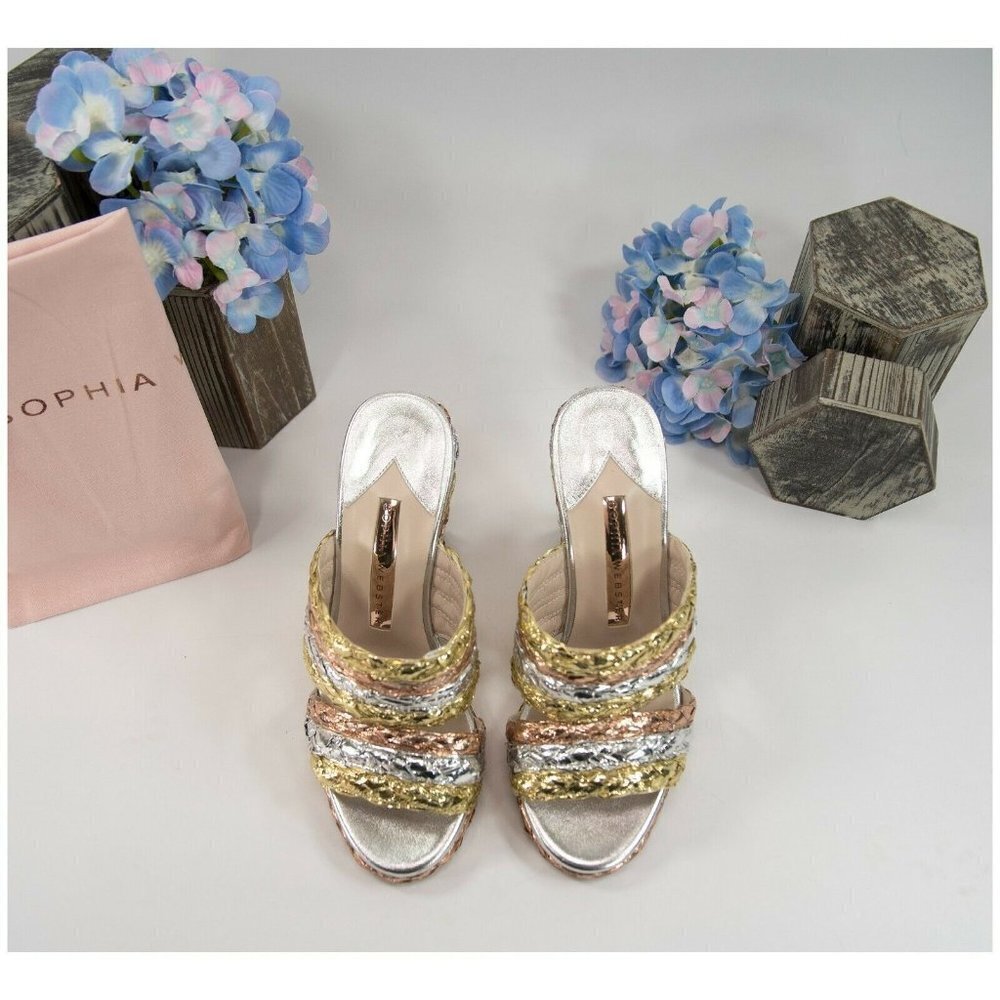 Sophia Webster Metallic Leather Ines Raffia Wedge - Picture 7 of 7